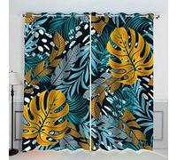 TAOLU Rideau Occultant Feuille De Palmier Rideaux 3D imprimé Thermique Isolant Anti Froid pour Décoration Salon Chambre Fenêtre Anti Bruit Plantes Tropicales Fleurs Rideau Polyester 2 Pièces 140x160