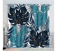 TAOLU Rideau Occultant Feuille De Palmier Rideaux 3D imprimé Thermique Isolant Anti Froid pour Décoration Salon Chambre Fenêtre Anti Bruit Plantes Tropicales Fleurs Rideau Polyester 2 Pièces 150x166