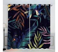 TAOLU Rideau Occultant Feuille De Palmier Rideaux 3D imprimé Thermique Isolant Anti Froid pour Décoration Salon Chambre Fenêtre Anti Bruit Plantes Tropicales Fleurs Rideau Polyester 2 Pièces 140x160