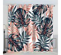 TAOLU Rideau Occultant Feuille De Palmier Rideaux 3D imprimé Thermique Isolant Anti Froid pour Décoration Salon Chambre Fenêtre Anti Bruit Plantes Tropicales Fleurs Rideau Polyester 2 Pièces 140x160