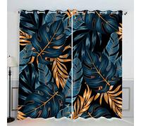 TAOLU Rideau Occultant Feuille De Palmier Rideaux 3D imprimé Thermique Isolant Anti Froid pour Décoration Salon Chambre Fenêtre Anti Bruit Plantes Tropicales Fleurs Rideau Polyester 2 Pièces 140x160