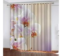 TAOLU Rideau Occultant Orchidée Rideaux 3D imprimé Thermique Isolant Anti Froid pour Décoration Salon Chambre Fenêtre Anti Bruit Fleur Rose Rideau Polyester 2 Pièces 220x215