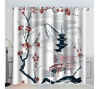 TAOLU Rideau Occultant Paysage d'encre Rideaux 3D imprimé Thermique Isolant Anti Froid pour Décoration Salon Chambre Fenêtre Anti Bruit Fleurs De Cerisier Paysage Rideau Polyester 2 Pièces 234x183