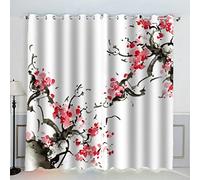 TAOLU Rideau Occultant Paysage d'encre Rideaux 3D imprimé Thermique Isolant Anti Froid pour Décoration Salon Chambre Fenêtre Anti Bruit Fleurs De Cerisier Paysage Rideau Polyester 2 Pièces 140x160