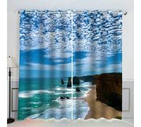 TAOLU Rideau Occultant Plage Rideaux 3D imprimé Thermique Isolant Anti Froid pour Décoration Salon Chambre Fenêtre Anti Bruit Paysage Nature Océan Rideau Polyester 2 Pièces 140x160