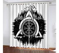 TAOLU Rideau Occultant Viking Rideaux 3D imprimé Thermique Isolant Anti Froid pour Décoration Salon Chambre Fenêtre Anti Bruit Celtique Scandinave Rideau Polyester 2 Pièces 150x166