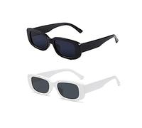 Taomeng Lunettes de soleil rétro à petit cadre pour homme et femme - Rectangulaire tendance, Noir+Blanc…