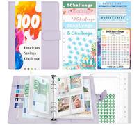 TAOPE Classeur A5 avec Enveloppe Budget Set, Violet Classeur Budget Remplissable en PU Cuir, 6 Anneaux Enveloppes A5 Transparentes avec Fermeture éclair pour Saving Challenge, Voyage, Passeport