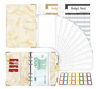 TAOPE Classeur Budget avec Enveloppe Budget, Classeur A6 Budget Planner Sets en PU Cuir, Carnet Budget 6 Anneaux Remplissable avec Pochettes Transparentes, Organisateur Enveloppe Budget Marbre Jaune
