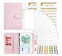 TAOPE Classeur Budget avec Enveloppe Budget, Classeur A6 Budget Planner Sets en PU Cuir, Carnet Budget 6 Anneaux Remplissable avec Pochettes A6 Transparentes, Organisateur Enveloppe Budget Rose Pur