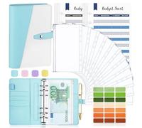 TAOPE Classeur Budget avec Enveloppe Budget, Classeur A6 Budget Planner Sets en PU Cuir, Carnet Budget 6 Anneaux Remplissable avec Pochettes A6 Transparentes, Organisateur Enveloppe Budget Bleu