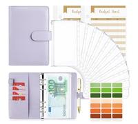 TAOPE Classeur Budget avec Enveloppe Budget, Classeur A6 Budget Planner Sets en PU Cuir, Carnet Budget 6 Anneaux Remplissable avec Pochettes A6 Transparentes, Organisateur Enveloppe Budget Violet Pur