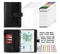 TAOPE Classeur Budget avec Enveloppe Budget, Classeur A6 Budget Planner Sets en PU Cuir, Carnet Budget 6 Anneaux Remplissable avec Pochettes Transparentes, Noir Crocodile Organisateur Enveloppe Budget
