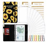 TAOPE Classeur Budget avec Enveloppe Budget, Classeur A6 Budget Planner Sets en PU Cuir, Carnet Budget 6 Anneaux Remplissable avec Pochettes Transparentes, Organisateur Enveloppe Budget Tournesol Noir