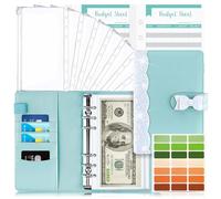 TAOPE Classeur Budget avec Enveloppe Budget, Classeur A6 Budget Planner Sets en PU Cuir, Carnet Budget 6 Anneaux Remplissable avec Pochettes Transparentes, Organisateur Enveloppe Budget Papillon Bleu
