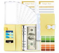 TAOPE Classeur Budget avec Enveloppe Budget, Classeur A6 Budget Planner Sets en PU Cuir, Carnet Budget 6 Anneaux Remplissable avec Pochettes Transparentes, Organisateur Enveloppe Budget Papillon Jaune