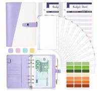TAOPE Classeur Budget avec Enveloppe, Planner Sets en PU Cuir, Carnet Budget 6 Anneaux Remplissable avec Pochettes A6 Transparentes, Organisateur Mauve