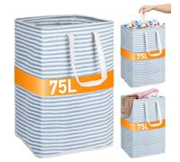 TAOPE Panier à Linge Autoportant 75L, Grand Panier à Linge Pliable et Imperméable, Poubelle de Recyclage, Corbeille a Linge pour Vêtements, Serviettes, Jouets, Couvertures (1 Pack - Bleu et Blanc)