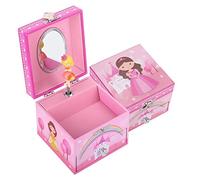 TAOPU Boîte à bijoux Musicale Carrée avec Tiroir Extractible et Figurines de Princesse qui tourne, Boîte à Musique pour Filles