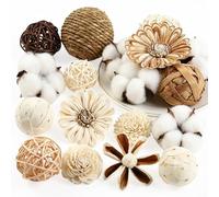 TaoQ C 18 Pièces Boules Décoratives en Rotin Tressé Remplissage Naturel pour Bols Boules de Osier Tressées de Remplissage pour Vase Décor de Table Mariage Fête Décor Maison