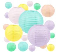 TaoQ C 20 Pièces lanternes en papier colorées suspendue lanternes en papier, 15 cm, 20 cm, 25 cm, 30 cm Taille mixte ronde lanternes en papier pour mariage anniversaire bébé douche salle de classe