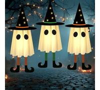 TaoQ C 3 Pièces Halloween Pendant fantômes décorations extérieures Halloween fantôme avec Chapeau de sorcière fantôme Suspendu Blanc pour hantée Maison Horreur fête Jardin Porche Patio décoration