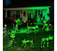 TaoQ C 6 Pièces Halloween Chat Silhouette de Cours Squelette de Chat Lumineux Signe de Jardin pour la Décoration de la Maison et du Jardin Extérieur