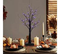 TaoQ C 68 cm Halloween Noir Arbre, Arbre Lumineux Halloween avec 24 LED Violet et Orange lumières Noir Bouleau Arbre pour fête d'horreur intérieur Maison cheminée Table décor de Vacances