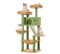 Taoqimiao Arbre à chat de 145 cm pour grands chats, niche à plusieurs niveaux en peluche avec 8 griffoirs, 2 perchoirs, grotte, hamac, 2 pompons, griffoir pour chats d'intérieur - MSC026 Cactus