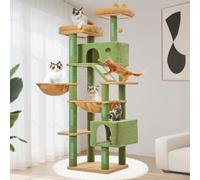 Taoqimiao Grand arbre à chat pour grands chats, niche à plusieurs niveaux en peluche avec 8 griffoirs, 2 perchoirs, grotte, hamac, 2 pompons, griffoir pour chats d'intérieur - MSC026L Cactus