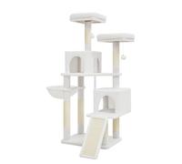 Taoqimiao Arbre à chat avec griffoirs, maison pour chats d'intérieur avec hamacs, jouets, niche et grand griffoir, blanc crème MS012C - 142 cm