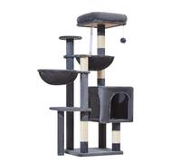 Taoqimiao Arbre à chat de 122 cm pour chatons, tour à chat avec 5 griffoirs, niche à chat en peluche avec perchoir en peluche, 2 hamac, pompons, gris fumé MS019L-G