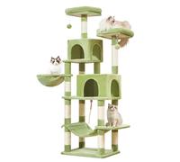 Taoqimiao Arbre à chat MS013GR - Tour à chat de 167 cm pour chat d'intérieur - Niche en peluche multi-niveaux avec 12 griffoirs, 2 perchoirs, 2 grottes, hamac, 2 pompons, vert