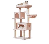 Taoqimiao Arbre à chat MS029LP - Tour pour chat d'intérieur - 2 niches luxueuses avec grands paniers suspendus réglables et grand perchoir luxueux - Rose gelée