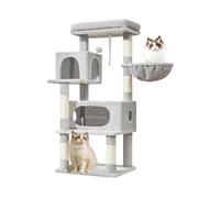 Taoqimiao Arbre à chat MS029LW - Tour pour chat d'intérieur - 2 niches luxueuses avec grands paniers suspendus réglables et grand perchoir luxueux - Gris clair