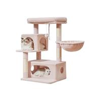 Taoqimiao Arbre à chat MS029P - Tour pour chat d'intérieur - 95 cm - 2 niches luxueuses avec grands paniers suspendus réglables et grand perchoir luxueux - Rose gelée