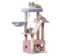 Taoqimiao Arbre à chat MS029SPB - Tour à chat de 96 cm pour chats d'intérieur - Convient pour les chatons avec niche luxueuse avec paniers réglables et perchoir luxueux - Rose et bleu