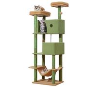 Taoqimiao Arbre à chat pour grands chats, niche à plusieurs niveaux en peluche avec 7 griffoirs, 2 perchoirs de luxe, 2 grottes, hamac, 2 pompons, griffoir pour chats d'intérieur MS030T Cactus