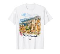 Taormina Italy Ancienne ruines Romaines Aquarelle Sicile Voyage T-Shirt Graphique avec Valeur