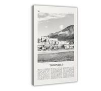Taos Pueblo Toile murale rétro avec logo du Nouveau-Mexique, États-Unis, noir et blanc, 40 x 60 cm