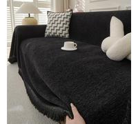 TAOTAOGO Grande Couverture en Chenille Douce pour canapé 2 ou 3 Places C - Noir - 230 x 300 cm