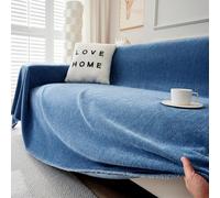 TAOTAOGO Housse de canapé pour canapé 2 3 Places, Couvre-canapé en Chenille Lavable Recto-Verso avec Franges, pour canapé d'angle en L, Utilisable Toute l'année, B Bleu 180x300cm