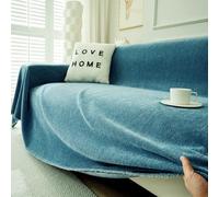 TAOTAOGO Housse de canapé pour canapé 3 Places, Couvre-canapé en Chenille Lavable Recto-Verso avec Franges, pour canapé d'angle en L, Utilisable Toute l'année, B Bleu 180x340cm