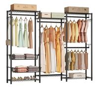 Taotigzu Portant à Vêtements,Métallique Charge Lourde Porte-Manteau avec Etagère Réglable, Panier Coulissant et Barre de Suspension, Penderie Dressing Charge 360KG,219X40X195CM(Noir)