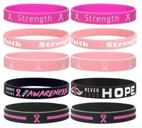 Taouzi Lot de 10 bracelets de sensibilisation au cancer du sein en vrac pour la prévention du cancer du sein - Bracelet d'activité pour femme et homme - Ruban rose - Style 4