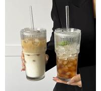 Taoyanmo Lot de 2 gobelets en verre de 600 ml avec paille et couvercle, tasse à smoothie avec paille, tasse à café glacé réutilisable, tasse de voyage, gobelet à thé aux bulles, tasses à eau pour thé