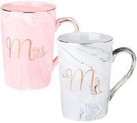 Taoyanmo Lot de 2 tasses à café Mr & Mrs en céramique marbrée pour couple, fiançailles, fête prénuptiale, anniversaire de mariage (rose, gris)