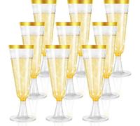 Taoyanmo Lot de 50 flûtes à champagne élégantes en plastique de qualité supérieure - 150 ml - Pour mariages, anniversaires, fêtes - Stable et réutilisable - Doré
