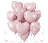 TAOYE Lot de 12 ballons en Mylar en forme de cœur rose layette de 45,7 cm - Remplissage à l'hélium ou à l'air - Réutilisables - Parfait pour la Saint-Valentin, un anniversaire de fille et femme