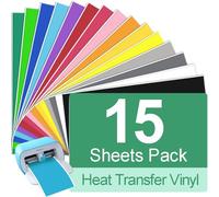 TAOYIO Smart Iron On pour Cri-cut Joy, 15 Feuilles Vinyle de Transfert de Chaleur, 14 cm x 30,5 cm Vinyle Thermocollant Cri-cut, Flex Thermocollant pour Tissus DIY T-Shirts, Vêtements, Chapeaux